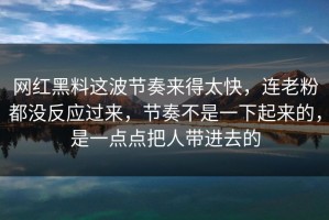 网红黑料这波节奏来得太快，连老粉都没反应过来，节奏不是一下起来的，是一点点把人带进去的