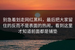 别急着划走网红黑料，最后把大家留住的反而不是表面的热闹，看到这里才知道前面都是铺垫