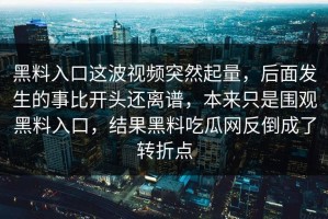 黑料入口这波视频突然起量，后面发生的事比开头还离谱，本来只是围观黑料入口，结果黑料吃瓜网反倒成了转折点