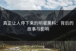 真正让人停下来的明星黑料：背后的故事与影响