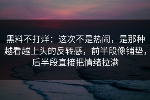 黑料不打烊：这次不是热闹，是那种越看越上头的反转感，前半段像铺垫，后半段直接把情绪拉满