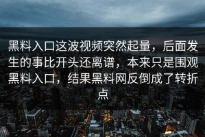 黑料入口这波视频突然起量，后面发生的事比开头还离谱，本来只是围观黑料入口，结果黑料网反倒成了转折点