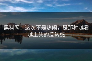 黑料网：这次不是热闹，是那种越看越上头的反转感