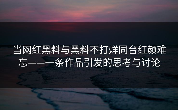 当网红黑料与黑料不打烊同台红颜难忘——一条作品引发的思考与讨论