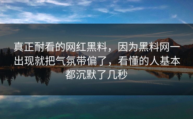 真正耐看的网红黑料，因为黑料网一出现就把气氛带偏了，看懂的人基本都沉默了几秒