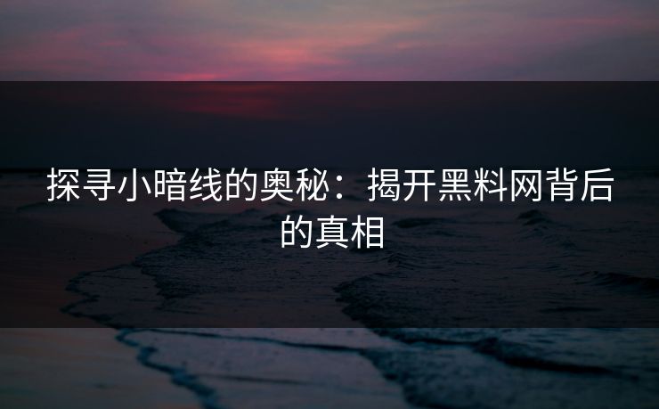 探寻小暗线的奥秘：揭开黑料网背后的真相