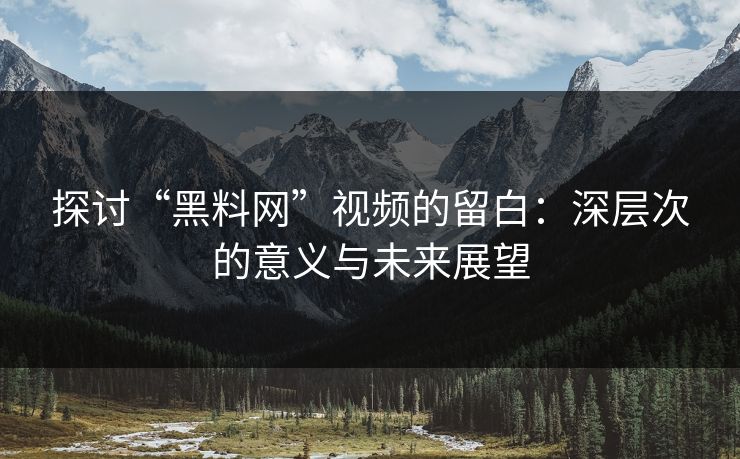 探讨“黑料网”视频的留白：深层次的意义与未来展望