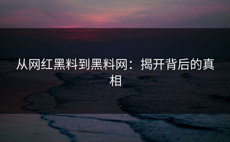 从网红黑料到黑料网：揭开背后的真相