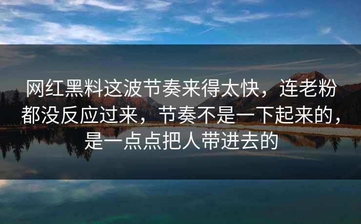 网红黑料这波节奏来得太快，连老粉都没反应过来，节奏不是一下起来的，是一点点把人带进去的